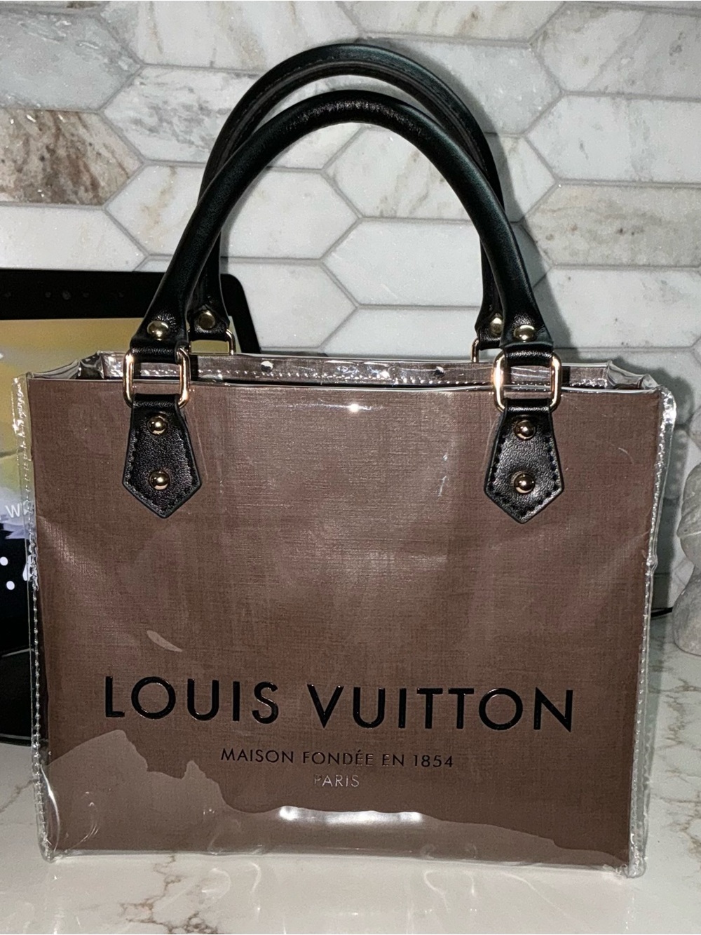 Louis Vuitton Brown Paper Shopping Bag with PVC Protector